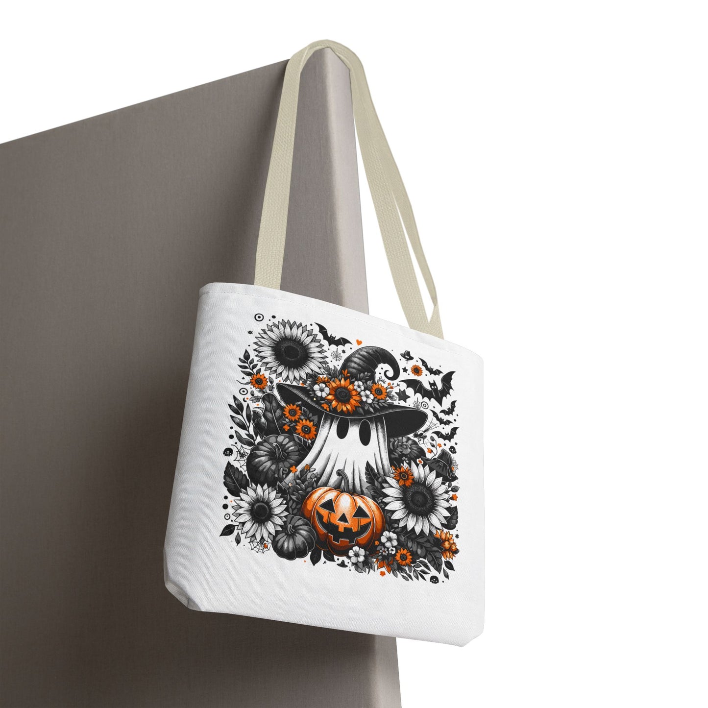 Whimsical Halloween Tote Bag, Pumpkin Ghost Design,