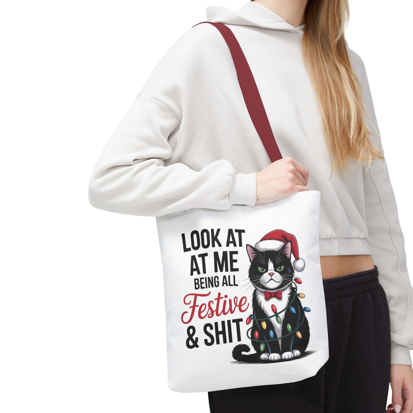 Funny Festive Cat Tote Bag