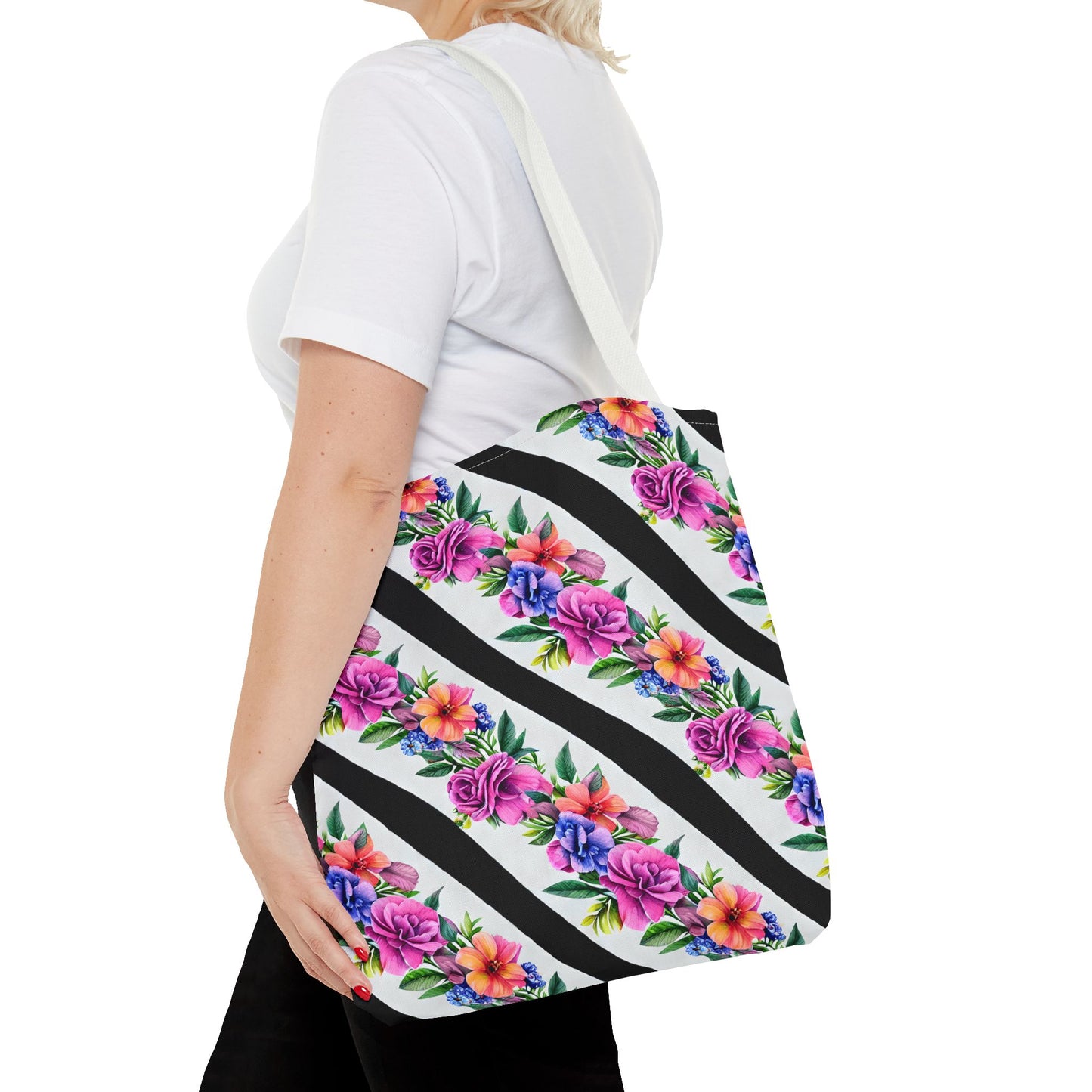 Floral Stripe Tote Bag,