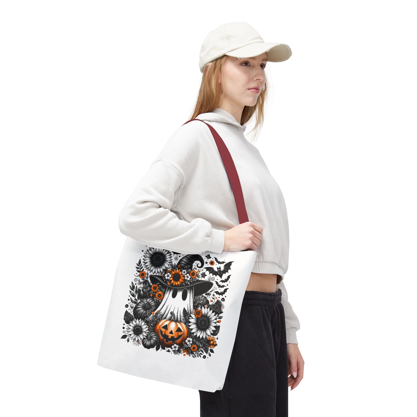 Whimsical Halloween Tote Bag, Pumpkin Ghost Design,