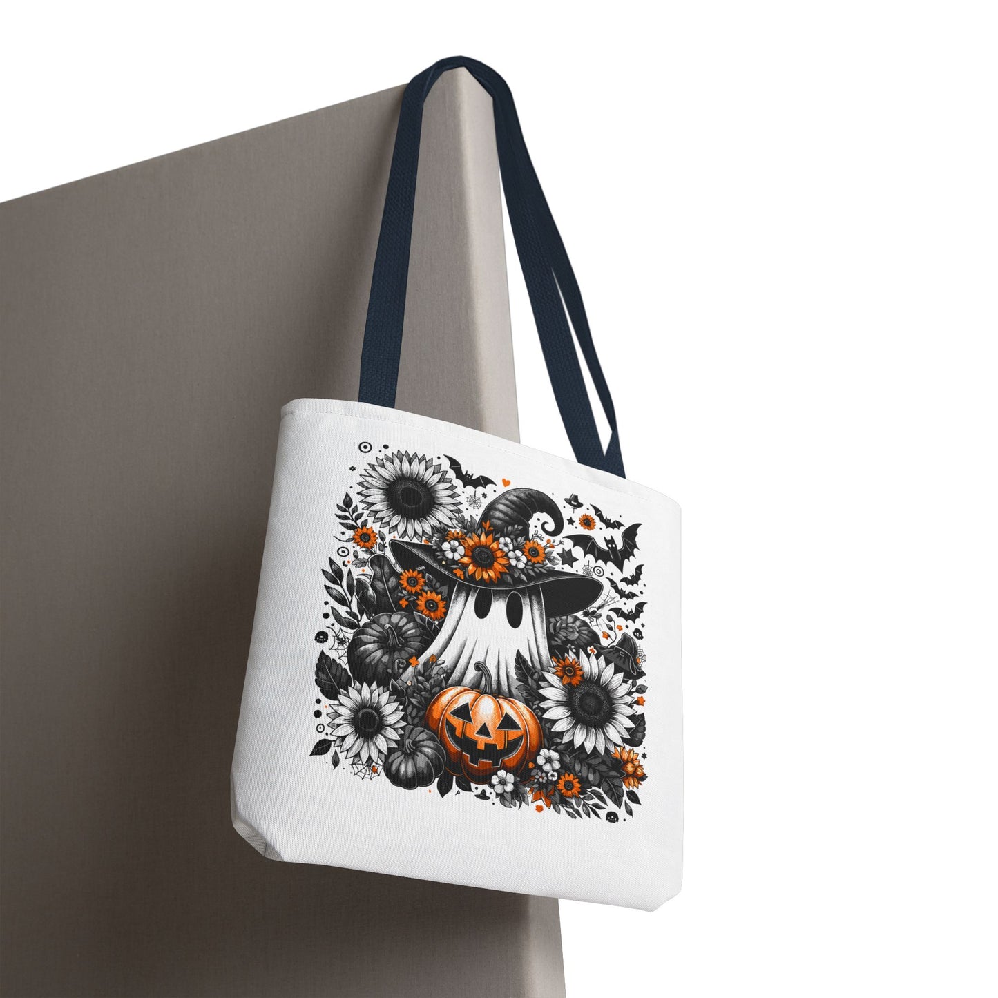 Whimsical Halloween Tote Bag, Pumpkin Ghost Design,