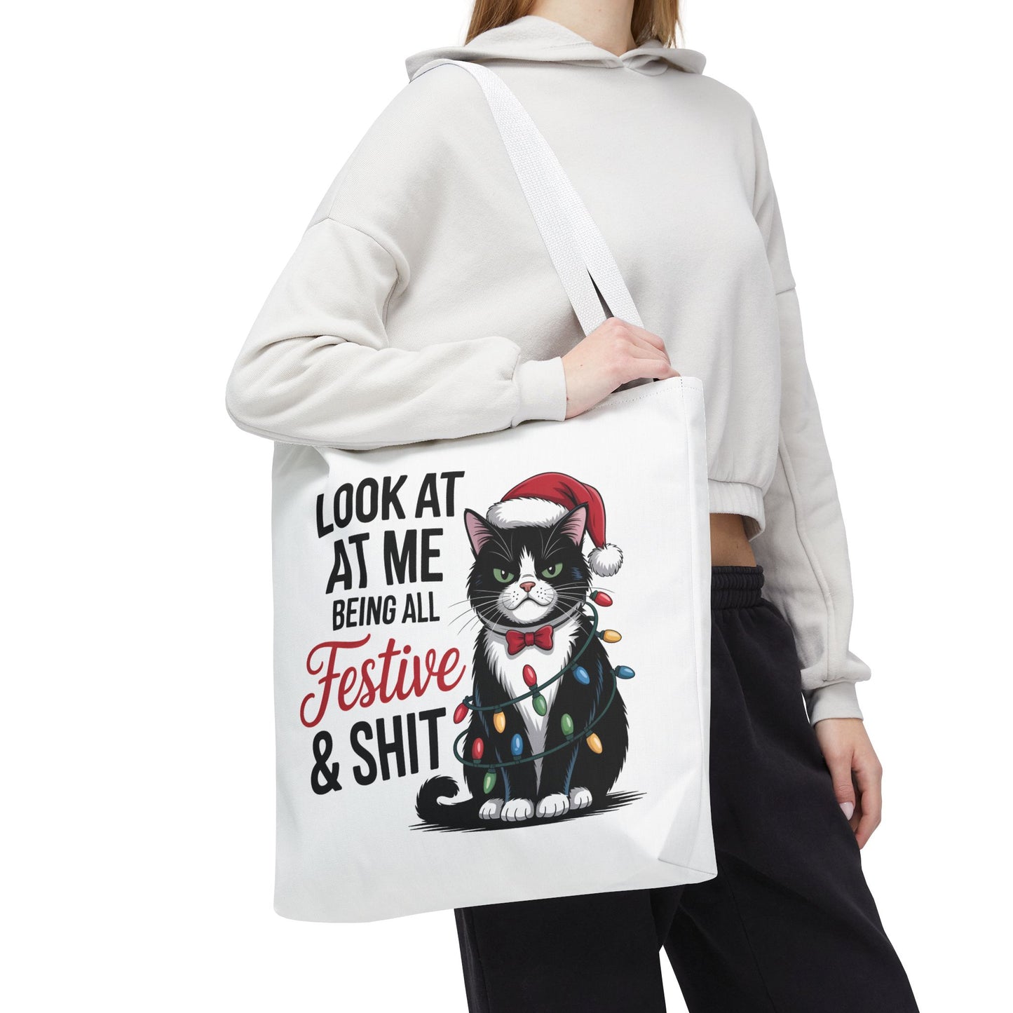 Funny Festive Cat Tote Bag