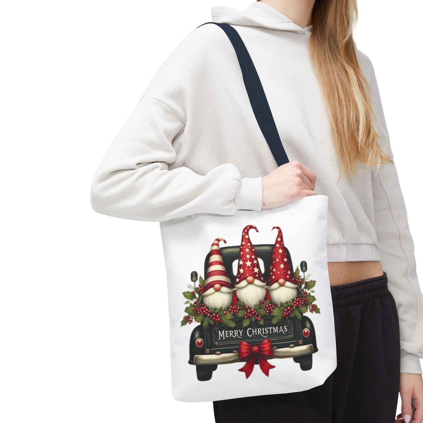 3 Christmas Gnomes in Truck Tote Bag, Fun Holiday Gift