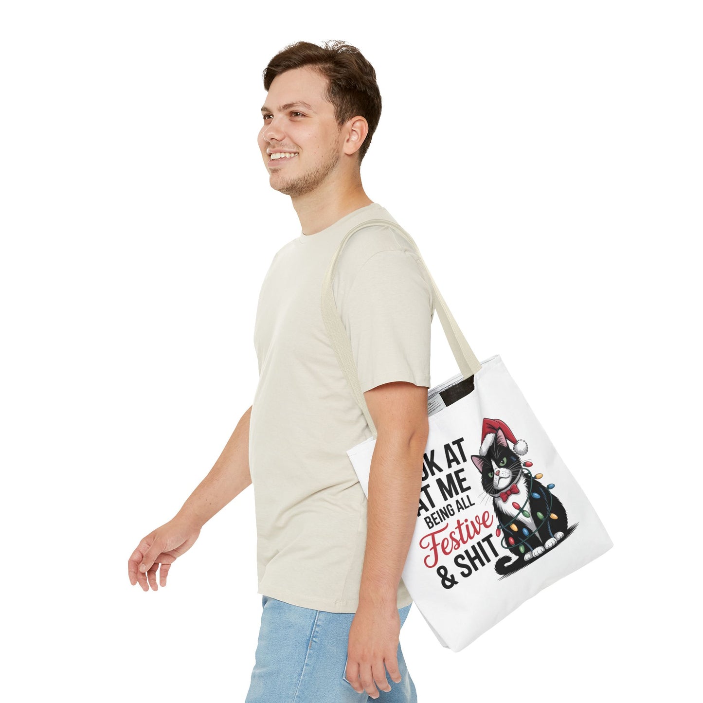 Funny Festive Cat Tote Bag