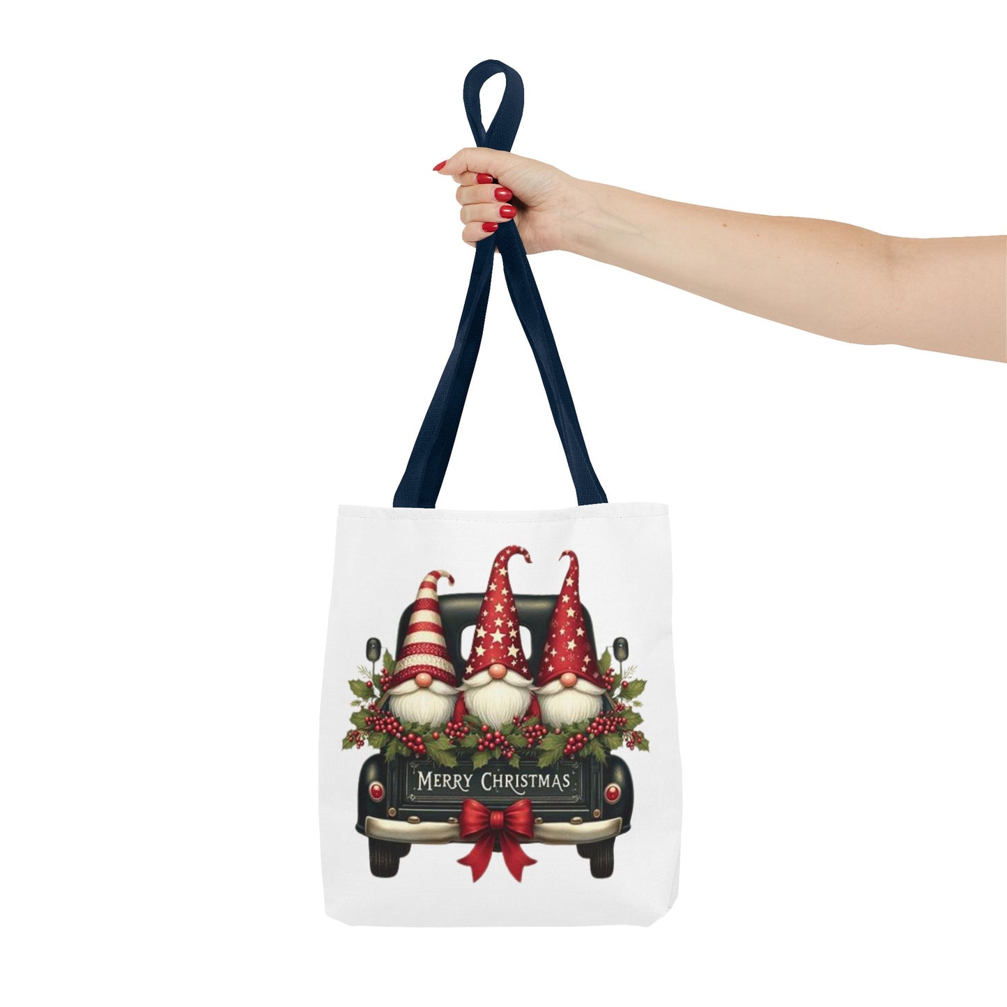 3 Christmas Gnomes in Truck Tote Bag, Fun Holiday Gift