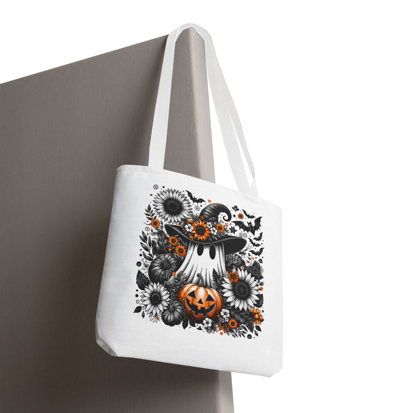 Whimsical Halloween Tote Bag, Pumpkin Ghost Design,