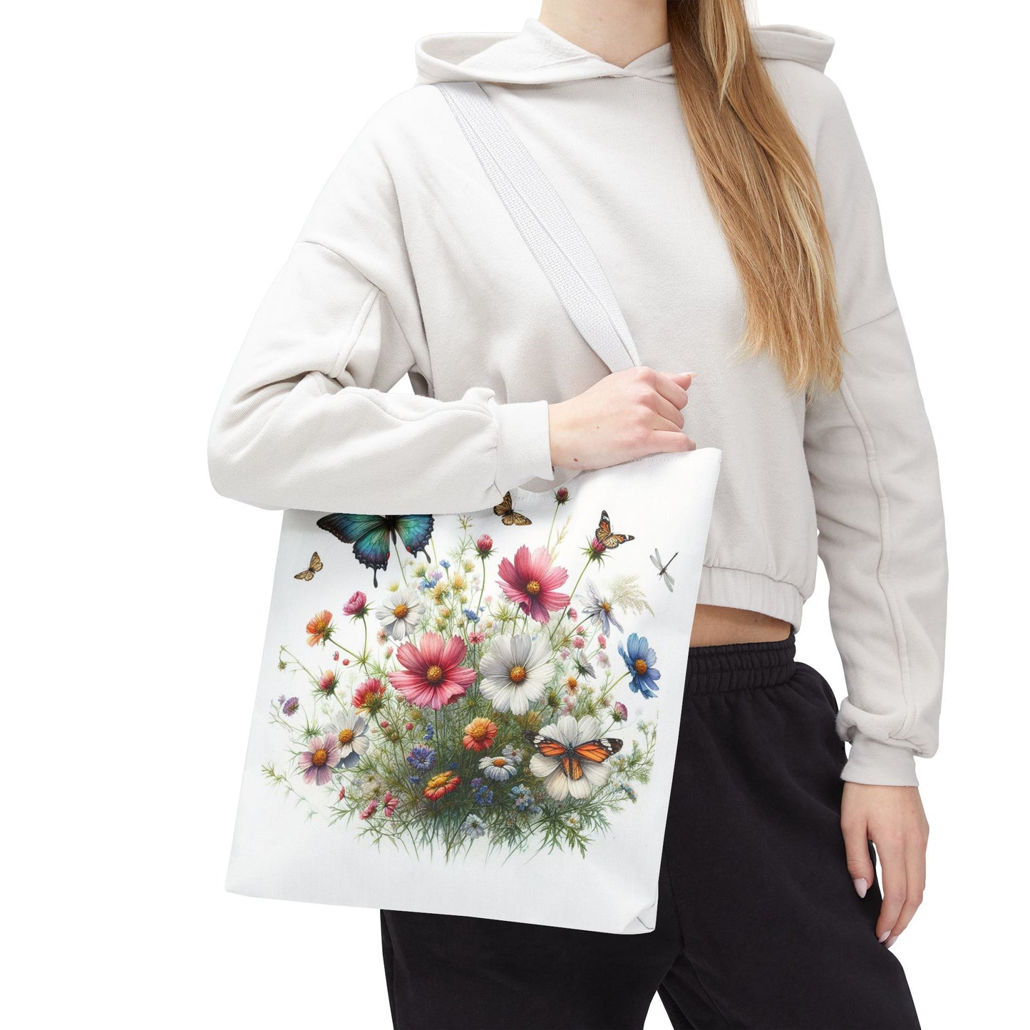 Vibrant Floral Tote Bag, Butterfly Print