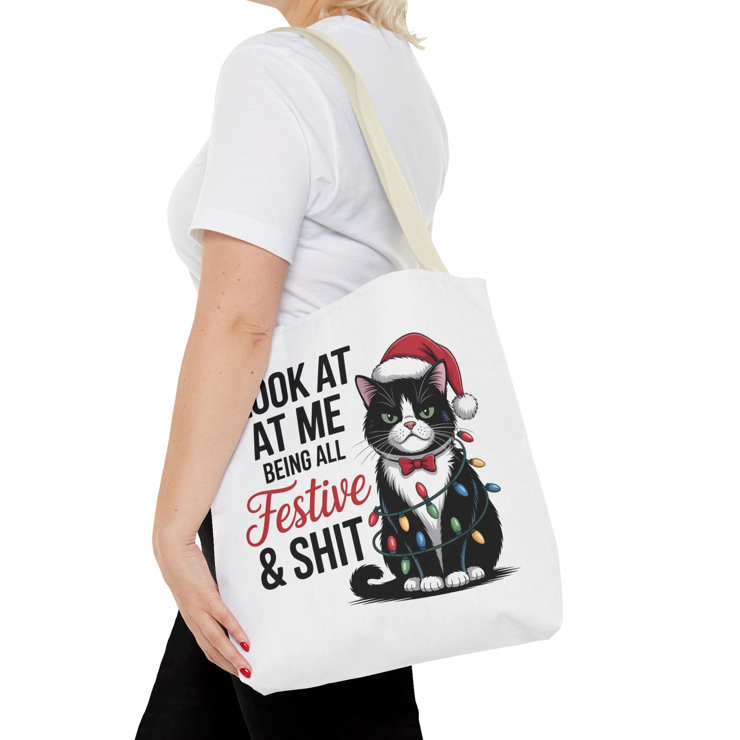 Funny Festive Cat Tote Bag