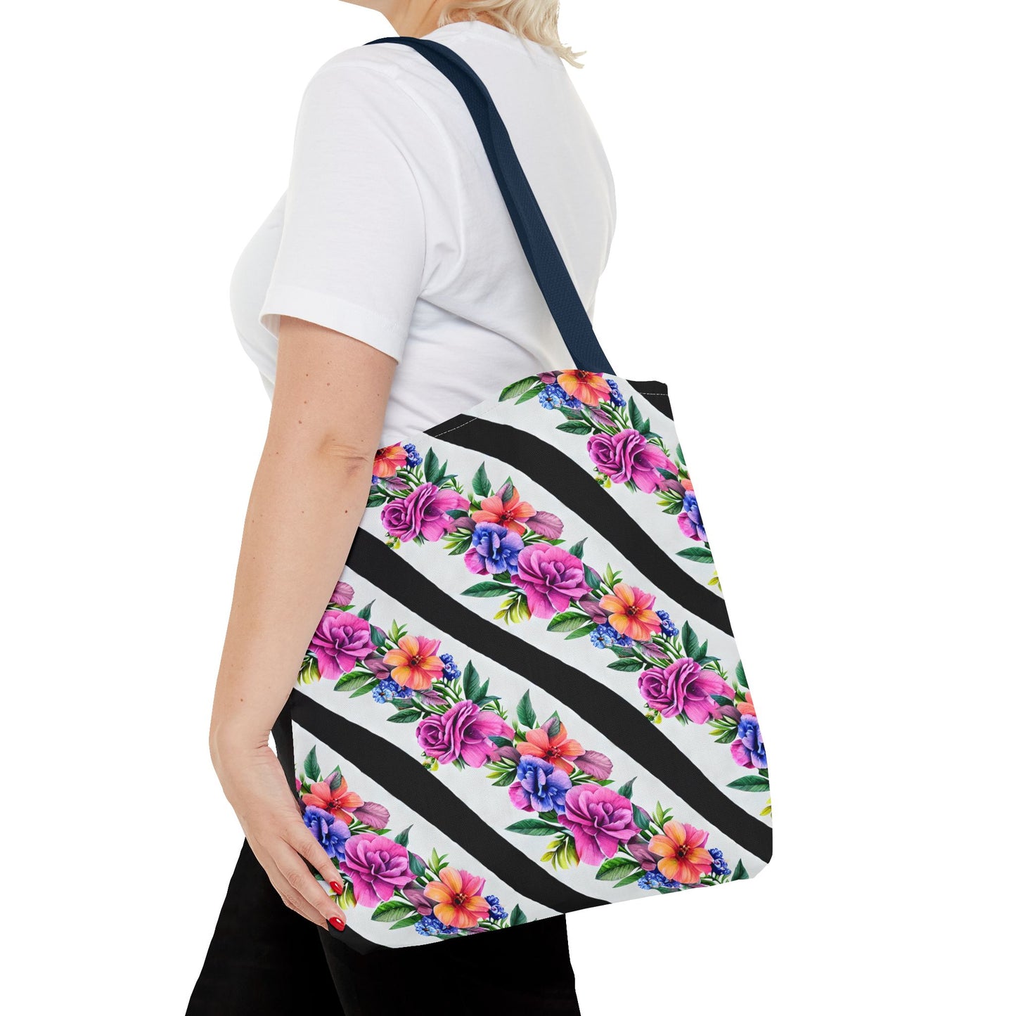Floral Stripe Tote Bag,