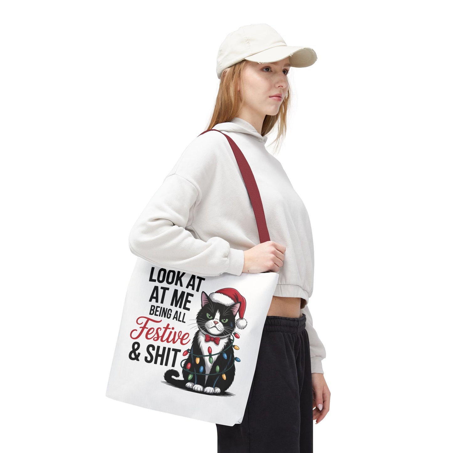 Funny Festive Cat Tote Bag