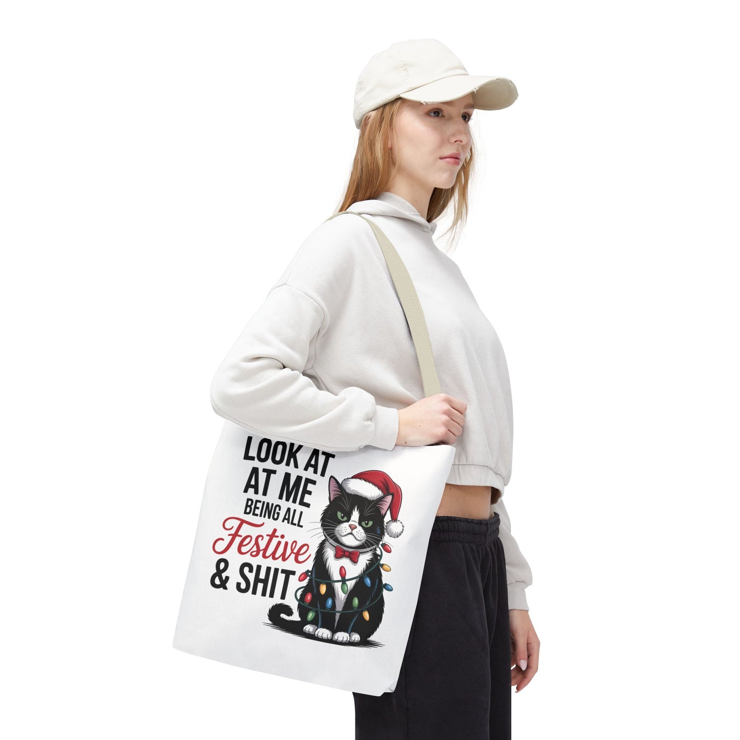 Funny Festive Cat Tote Bag