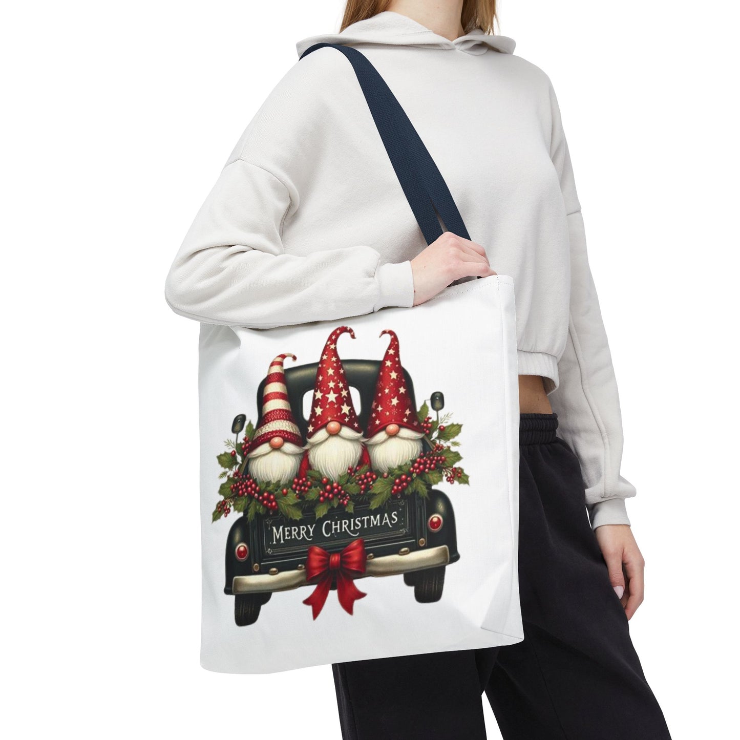 3 Christmas Gnomes in Truck Tote Bag, Fun Holiday Gift