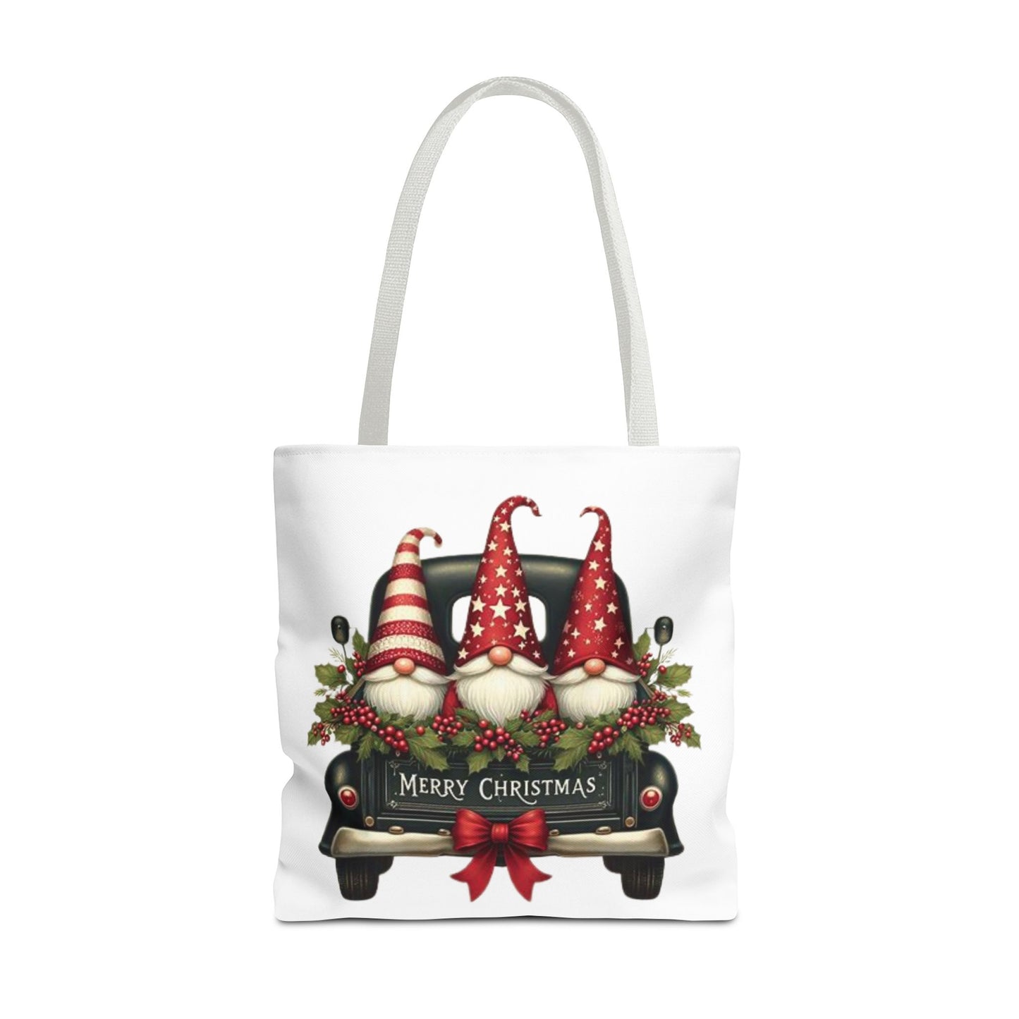 3 Christmas Gnomes in Truck Tote Bag, Fun Holiday Gift