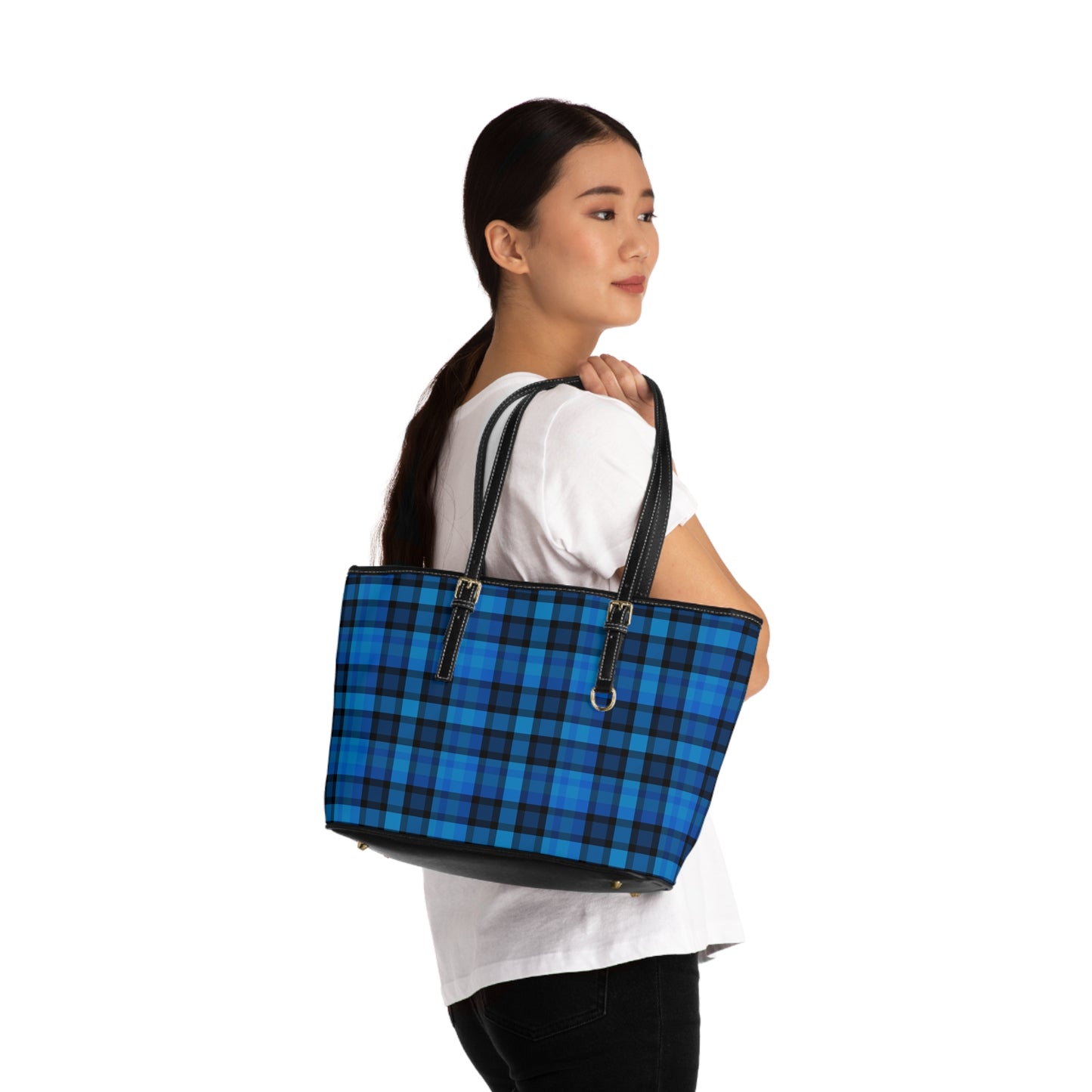 Blue Plaid PU Leather Shoulder Bag