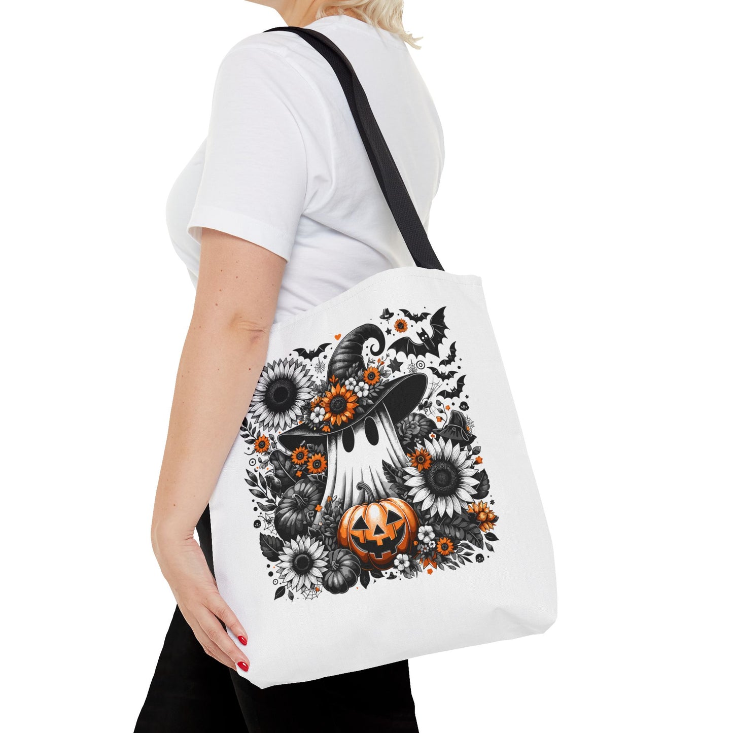 Whimsical Halloween Tote Bag, Pumpkin Ghost Design,