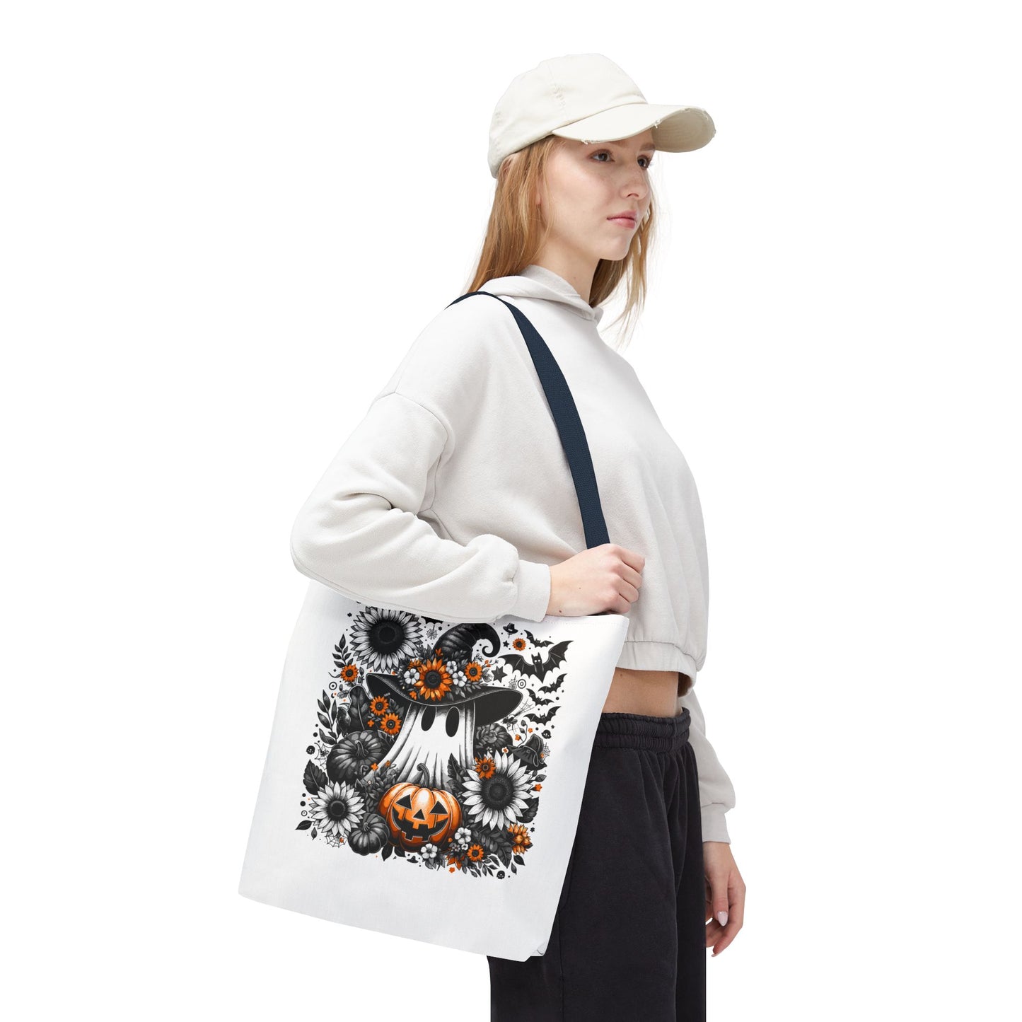 Whimsical Halloween Tote Bag, Pumpkin Ghost Design,