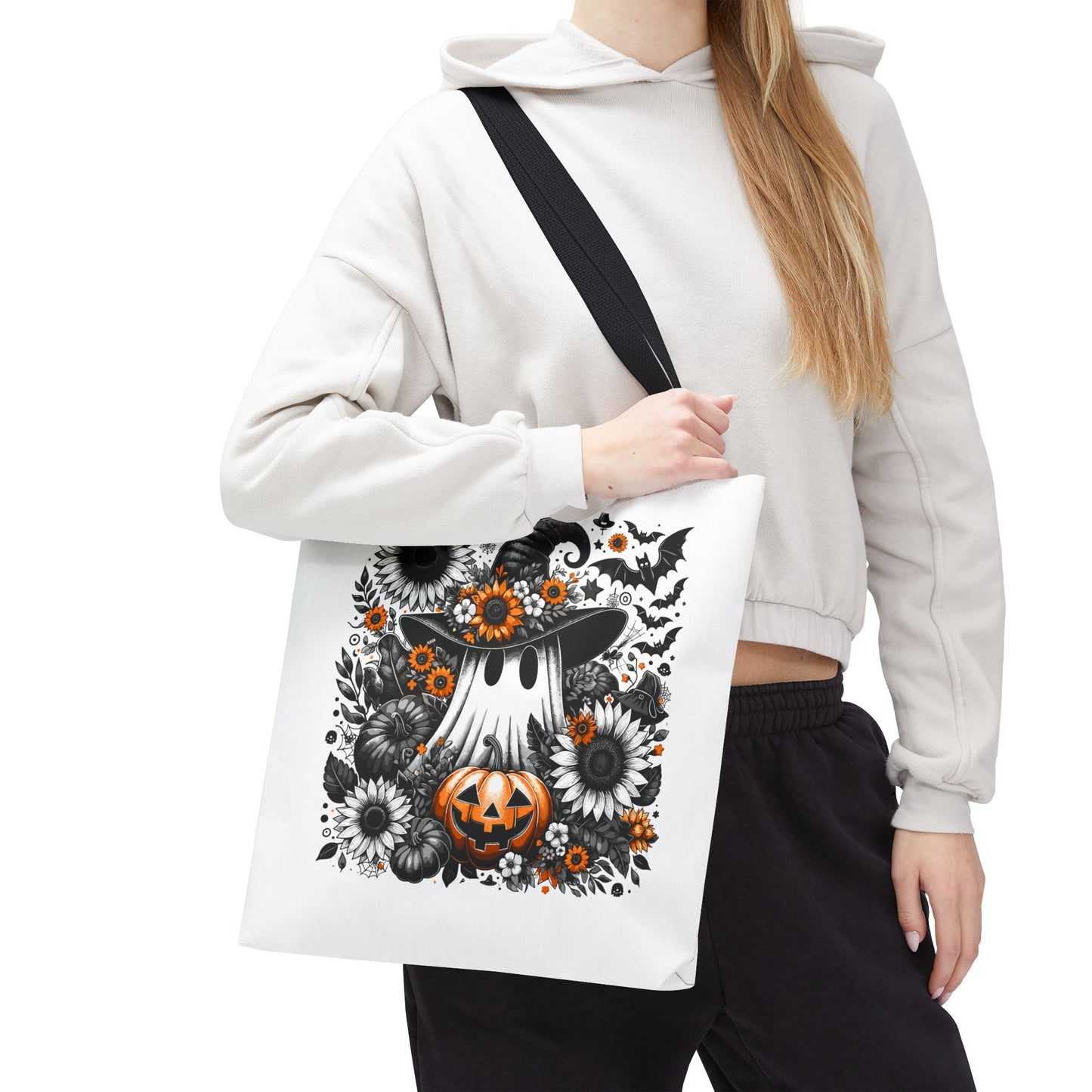 Whimsical Halloween Tote Bag, Pumpkin Ghost Design,