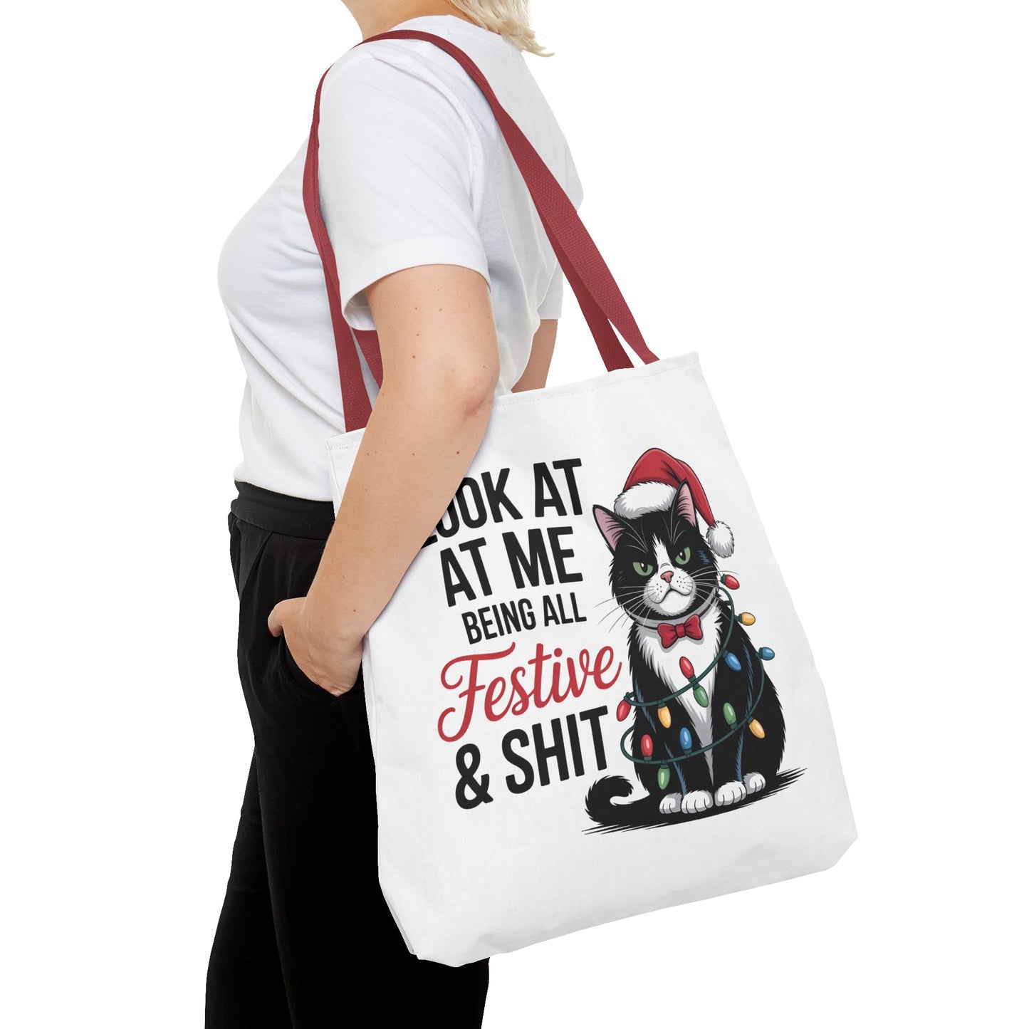 Funny Festive Cat Tote Bag