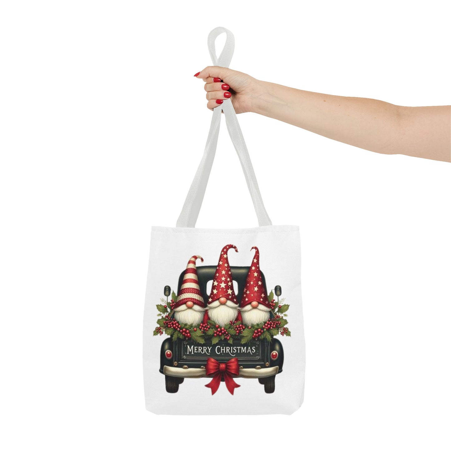 3 Christmas Gnomes in Truck Tote Bag, Fun Holiday Gift