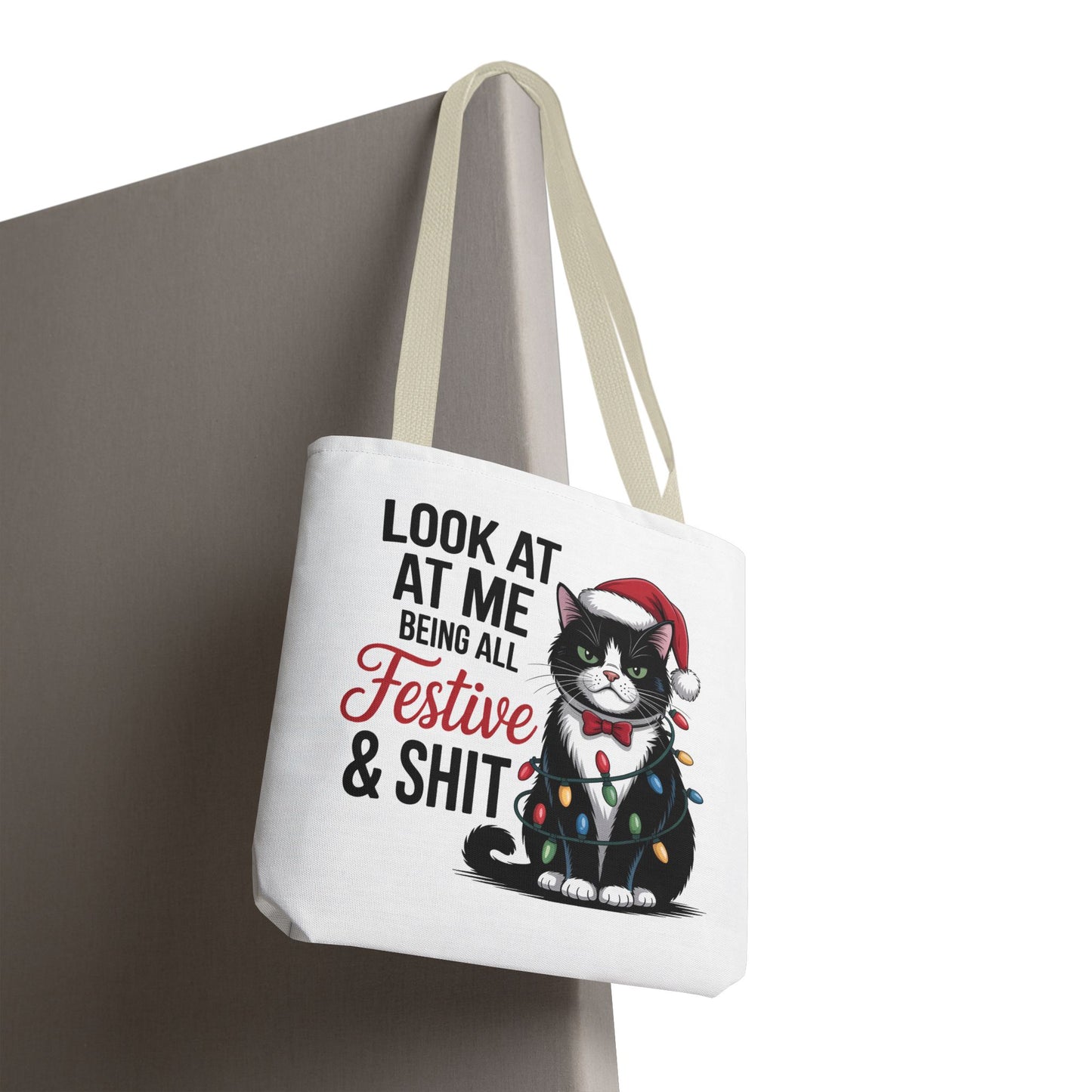 Funny Festive Cat Tote Bag
