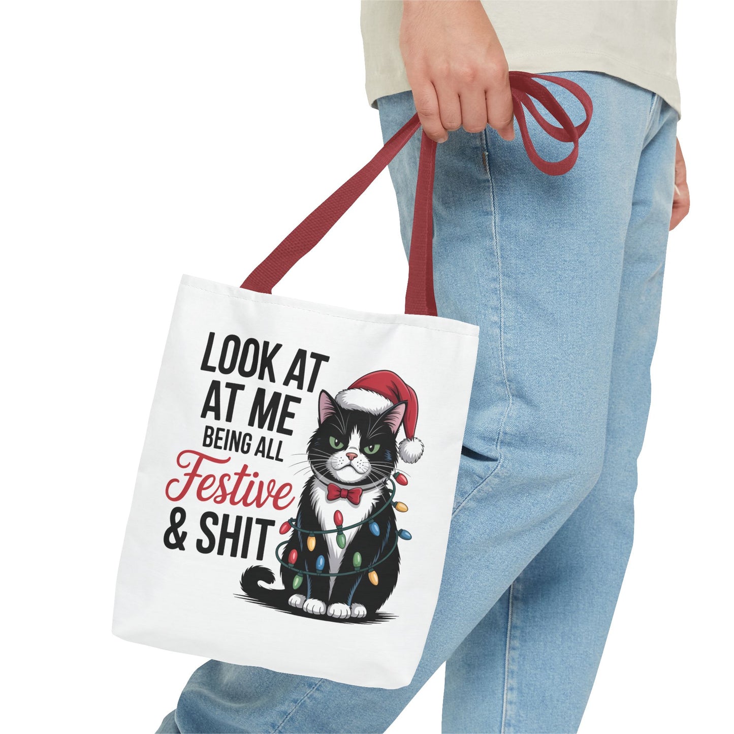 Funny Festive Cat Tote Bag