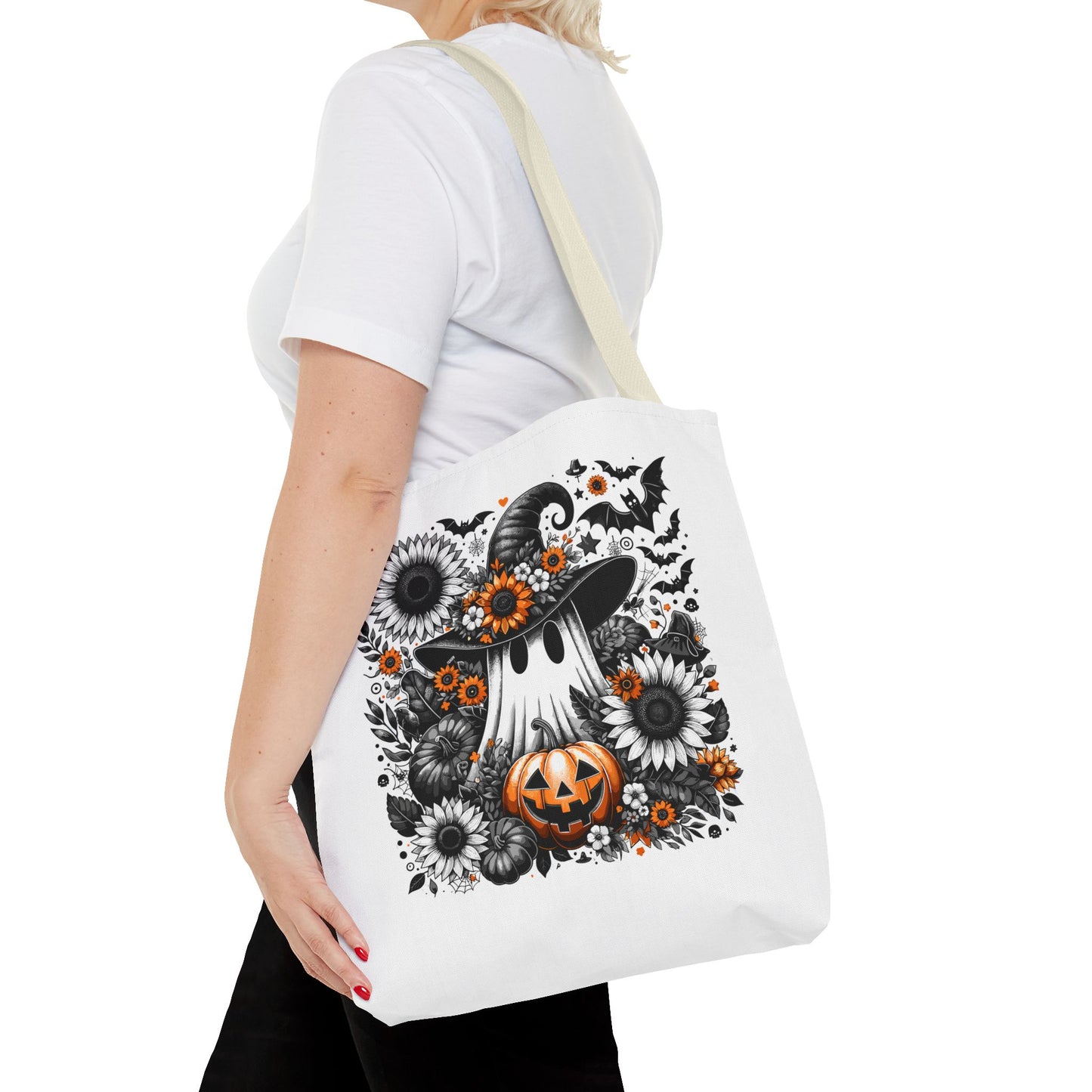 Whimsical Halloween Tote Bag, Pumpkin Ghost Design,