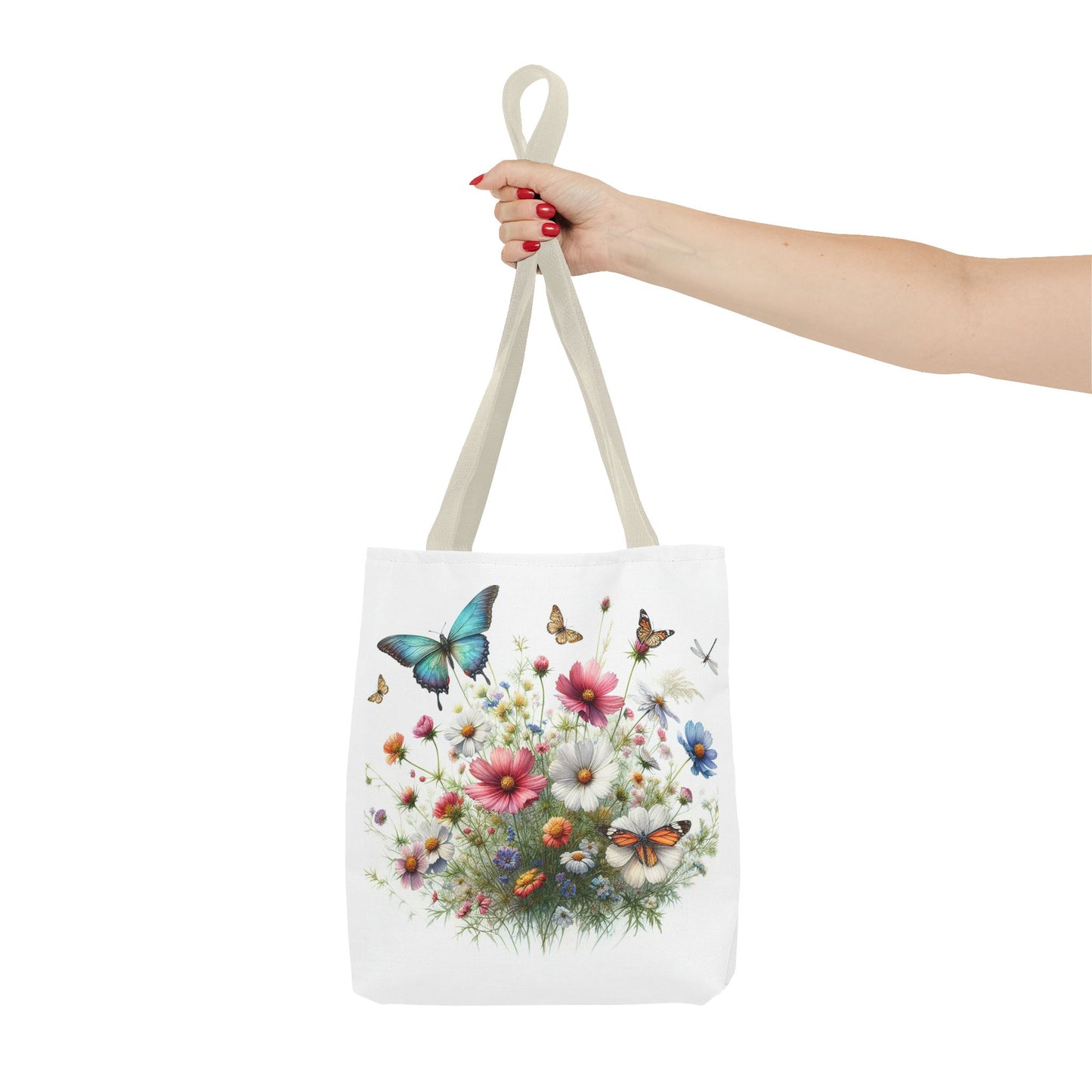 Vibrant Floral Tote Bag, Butterfly Print