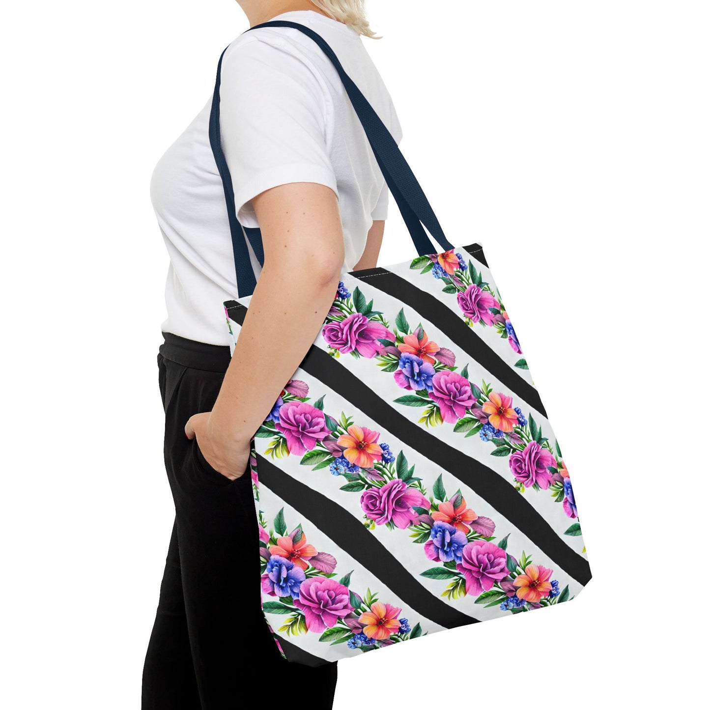 Floral Stripe Tote Bag,