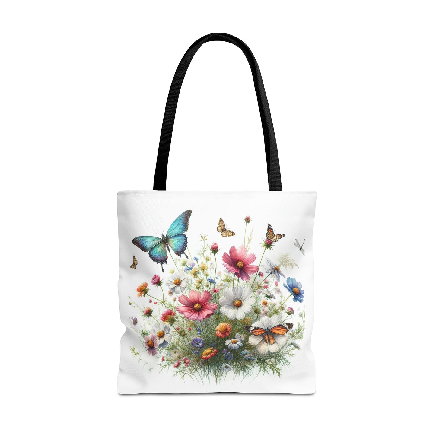 Vibrant Floral Tote Bag, Butterfly Print