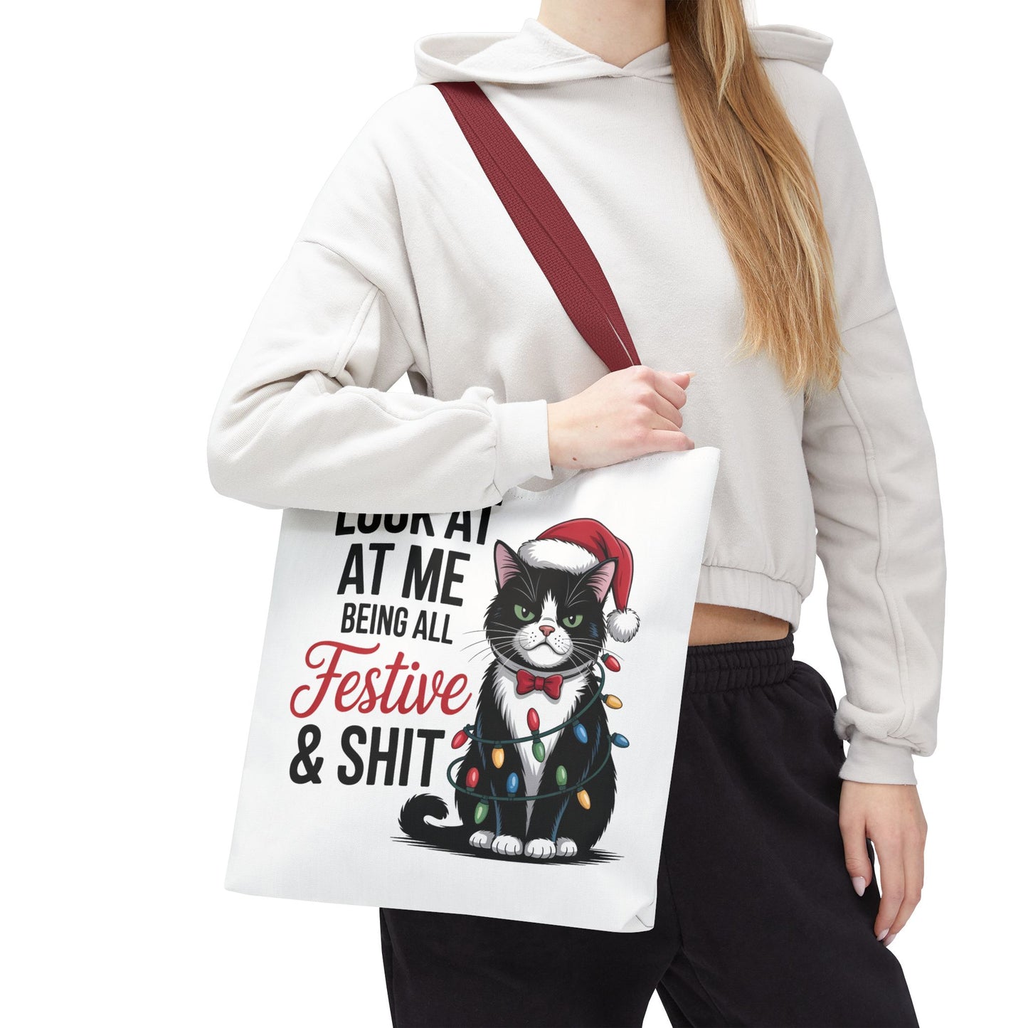 Funny Festive Cat Tote Bag