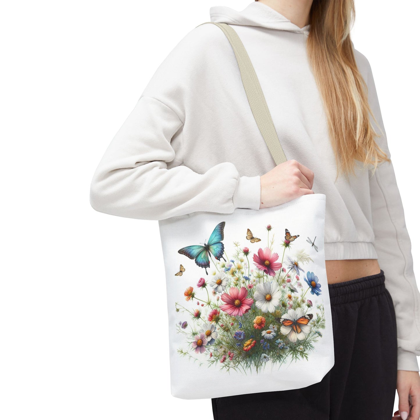 Vibrant Floral Tote Bag, Butterfly Print