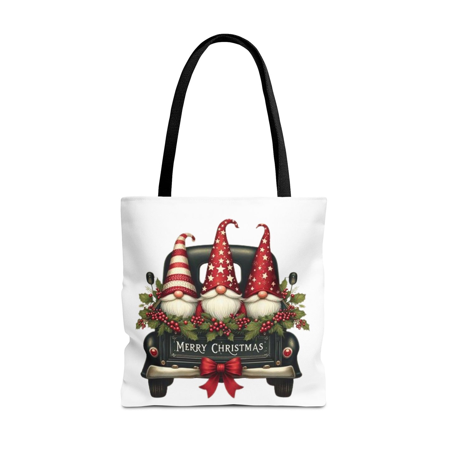 3 Christmas Gnomes in Truck Tote Bag, Fun Holiday Gift