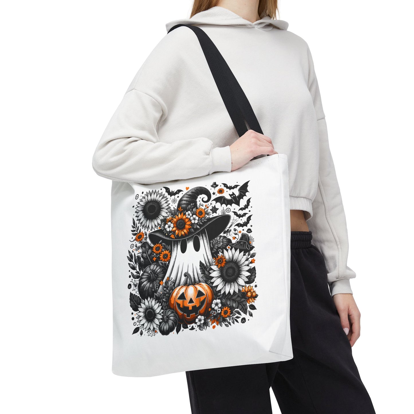 Whimsical Halloween Tote Bag, Pumpkin Ghost Design,