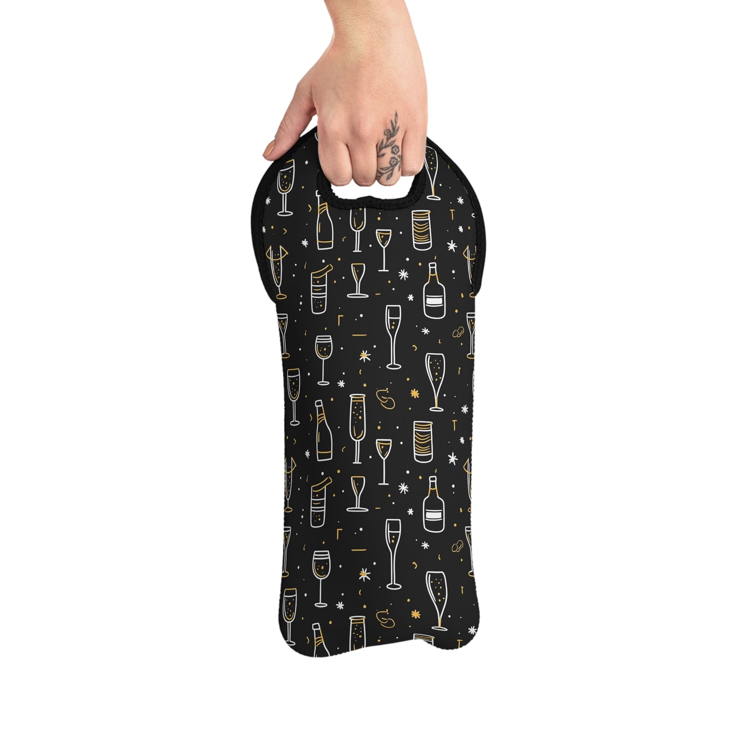 Chic Wine Tote Bag with Glasses Pattern, Perfect for Parties