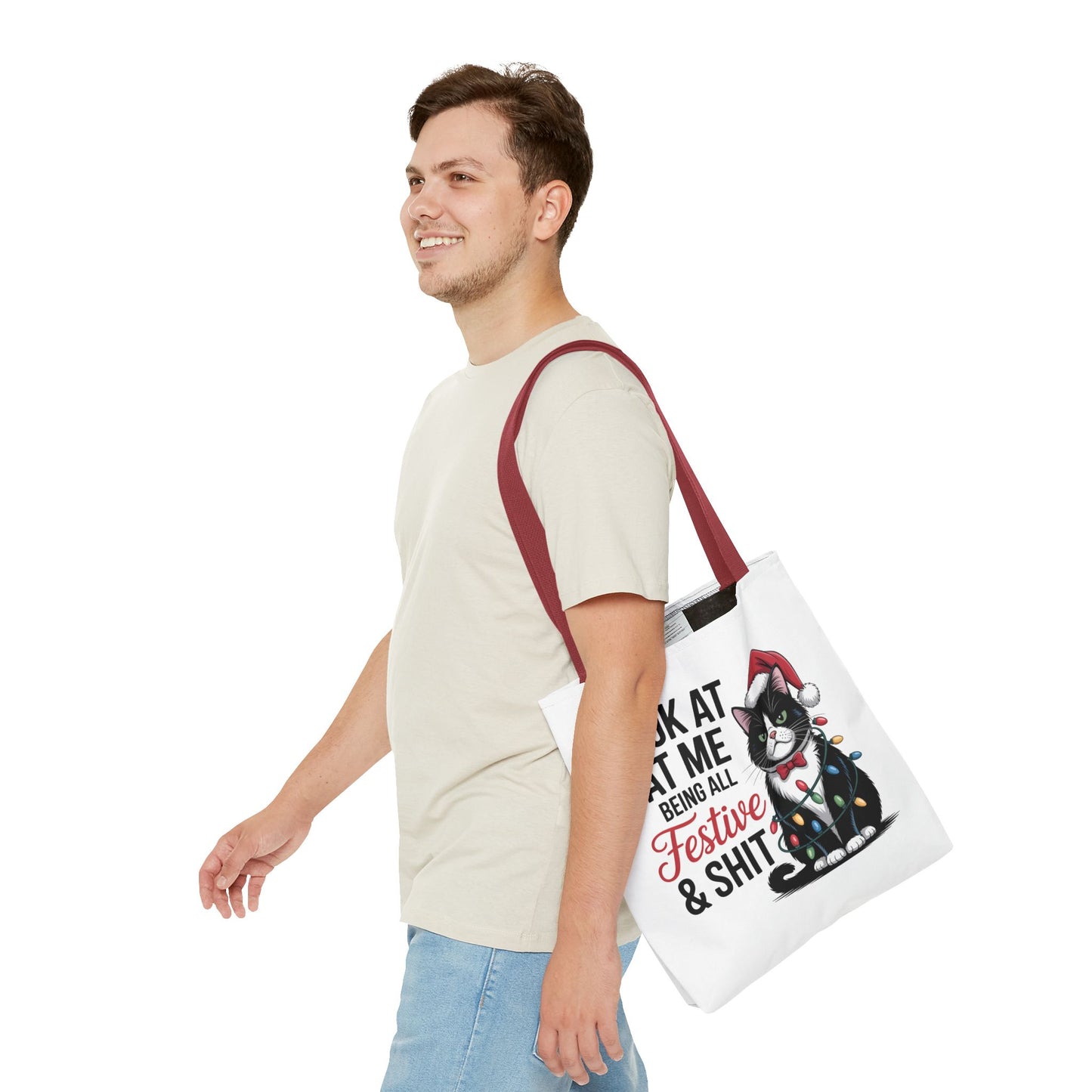 Funny Festive Cat Tote Bag