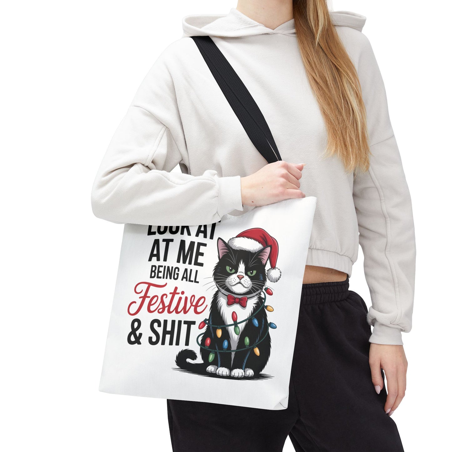 Funny Festive Cat Tote Bag