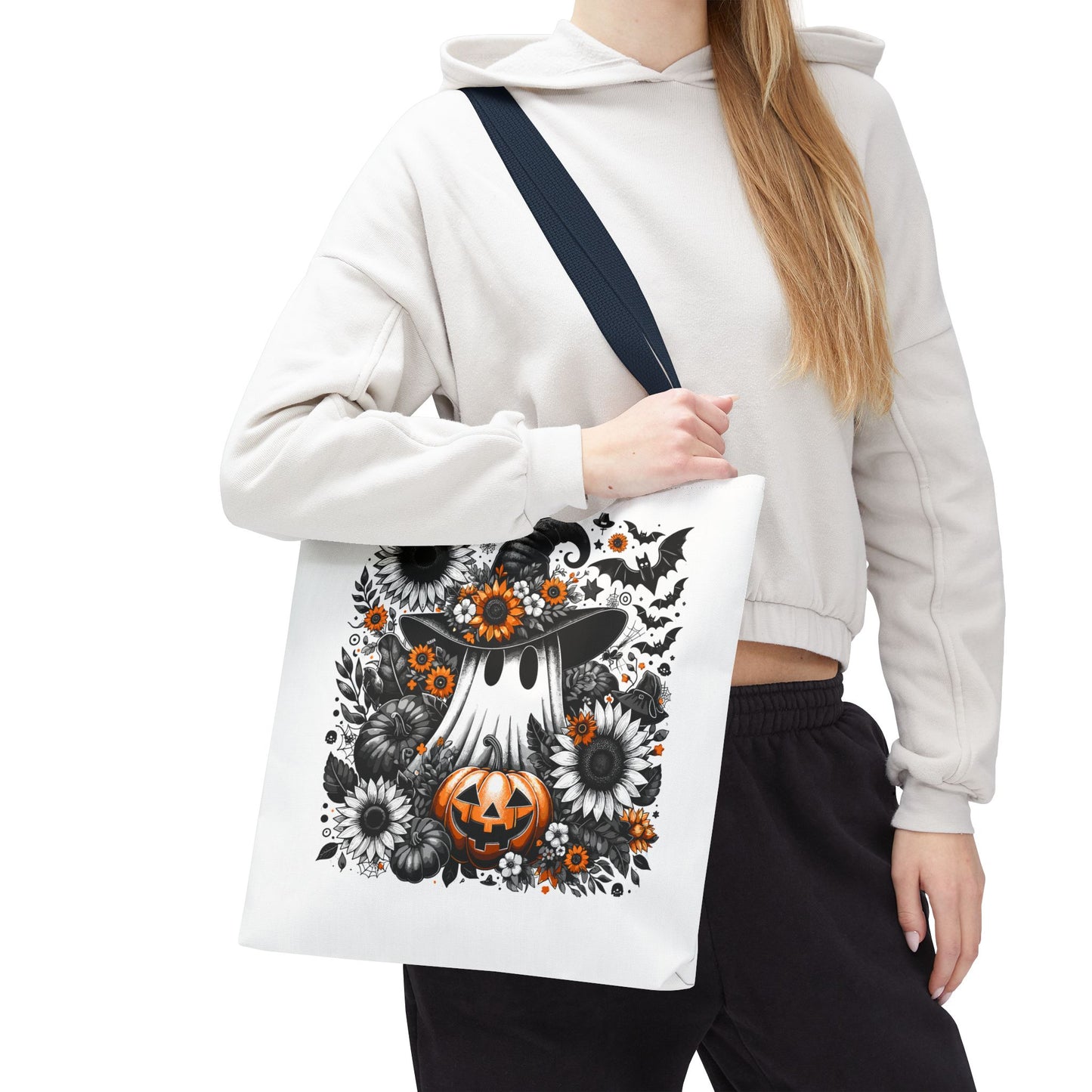 Whimsical Halloween Tote Bag, Pumpkin Ghost Design,