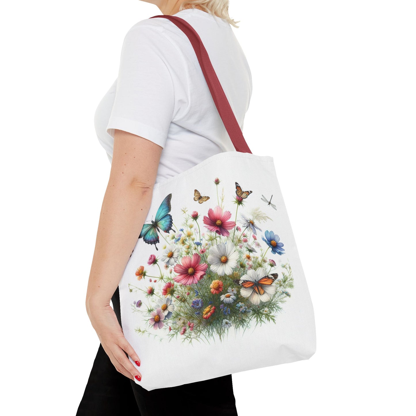 Vibrant Floral Tote Bag, Butterfly Print