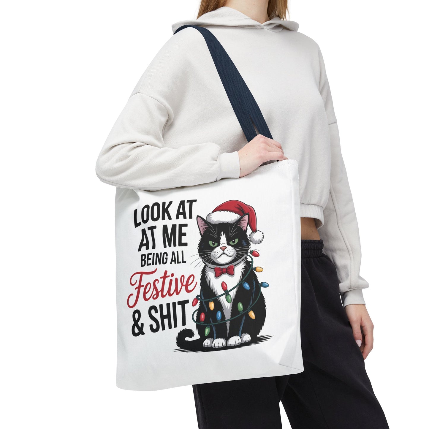 Funny Festive Cat Tote Bag
