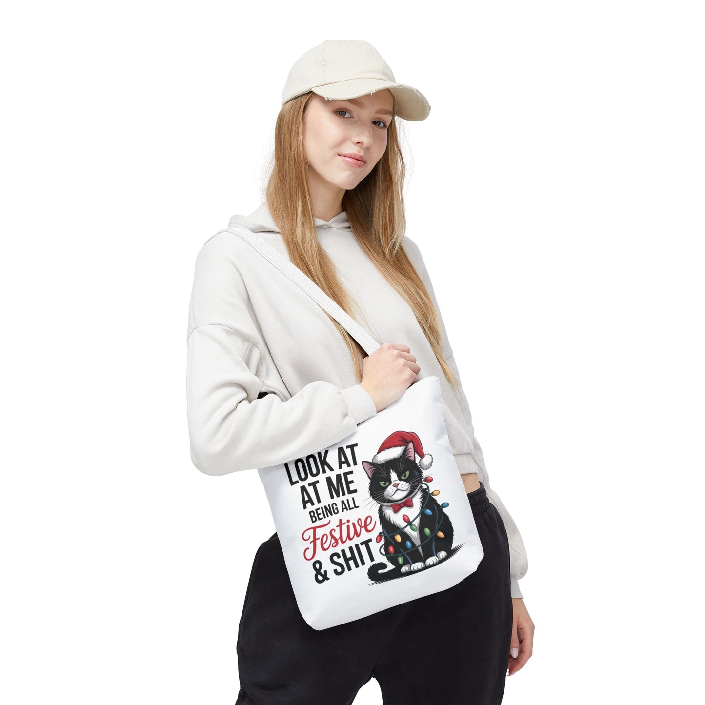 Funny Festive Cat Tote Bag