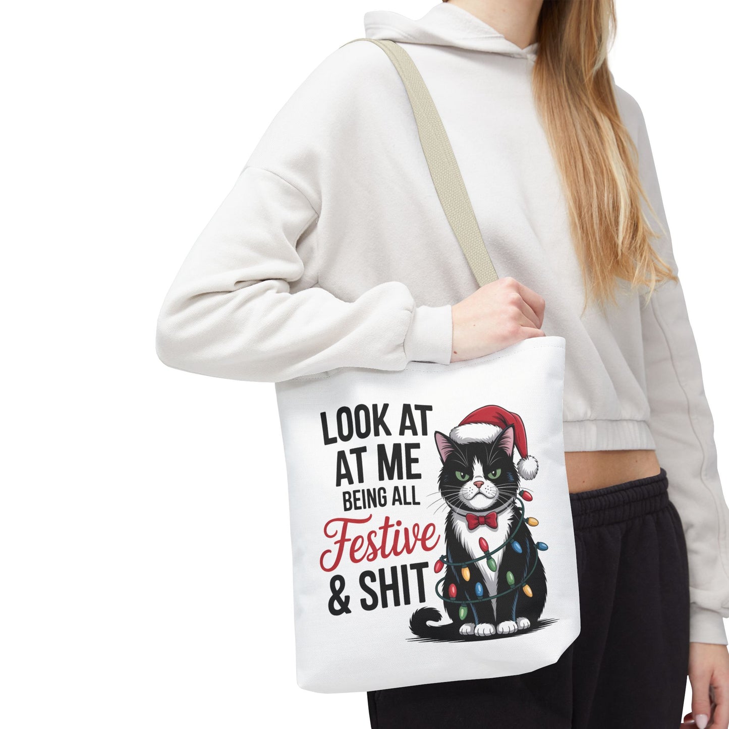 Funny Festive Cat Tote Bag