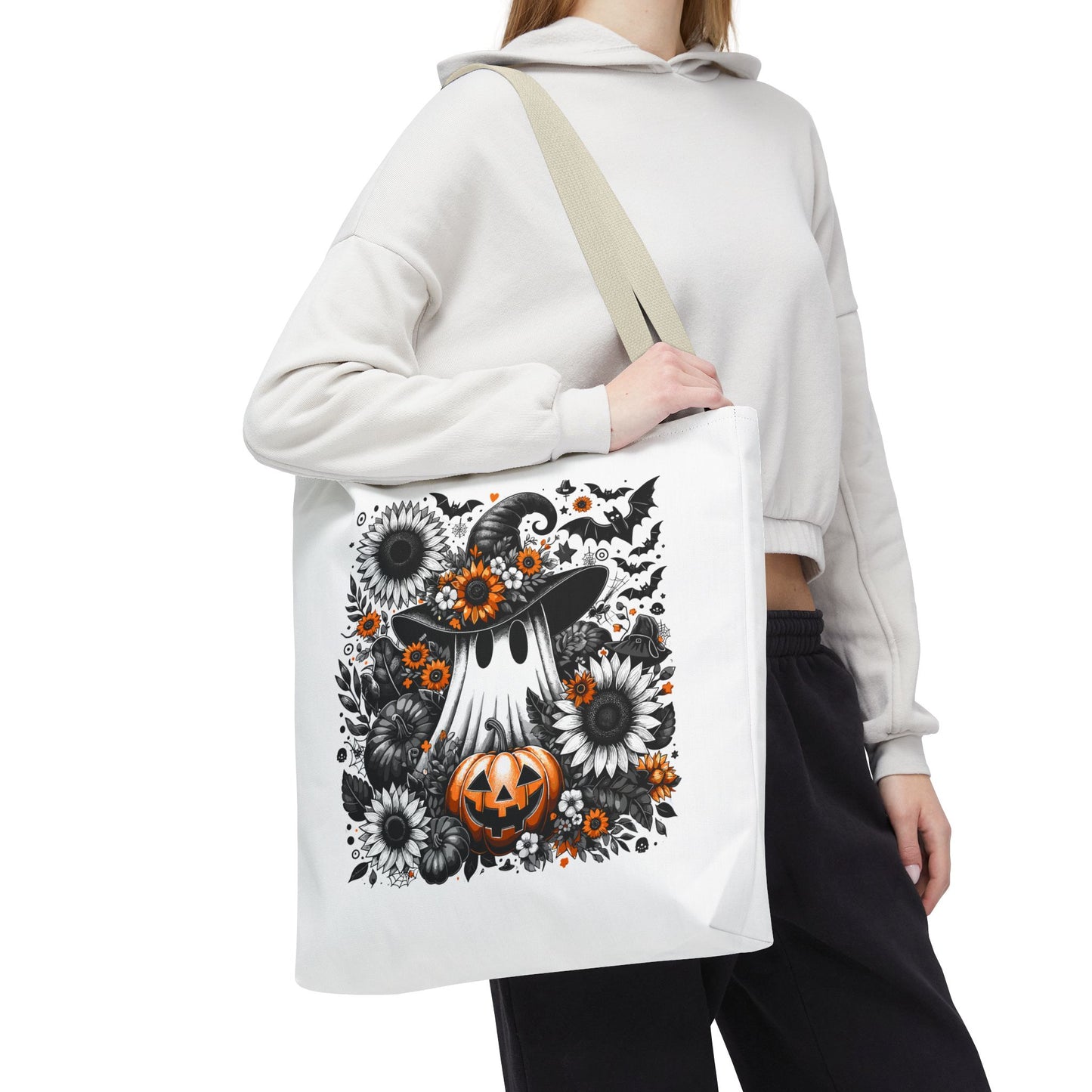Whimsical Halloween Tote Bag, Pumpkin Ghost Design,