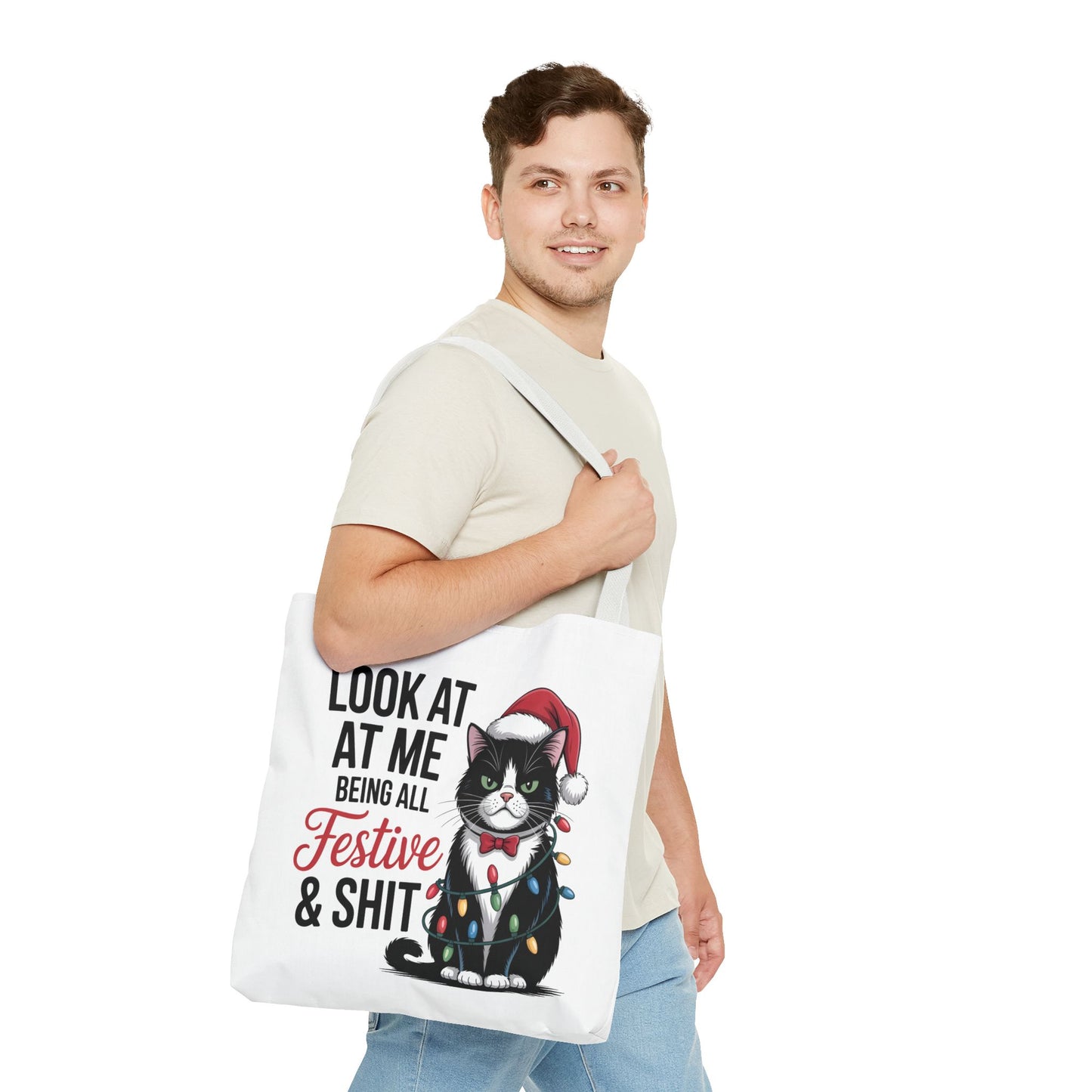 Funny Festive Cat Tote Bag