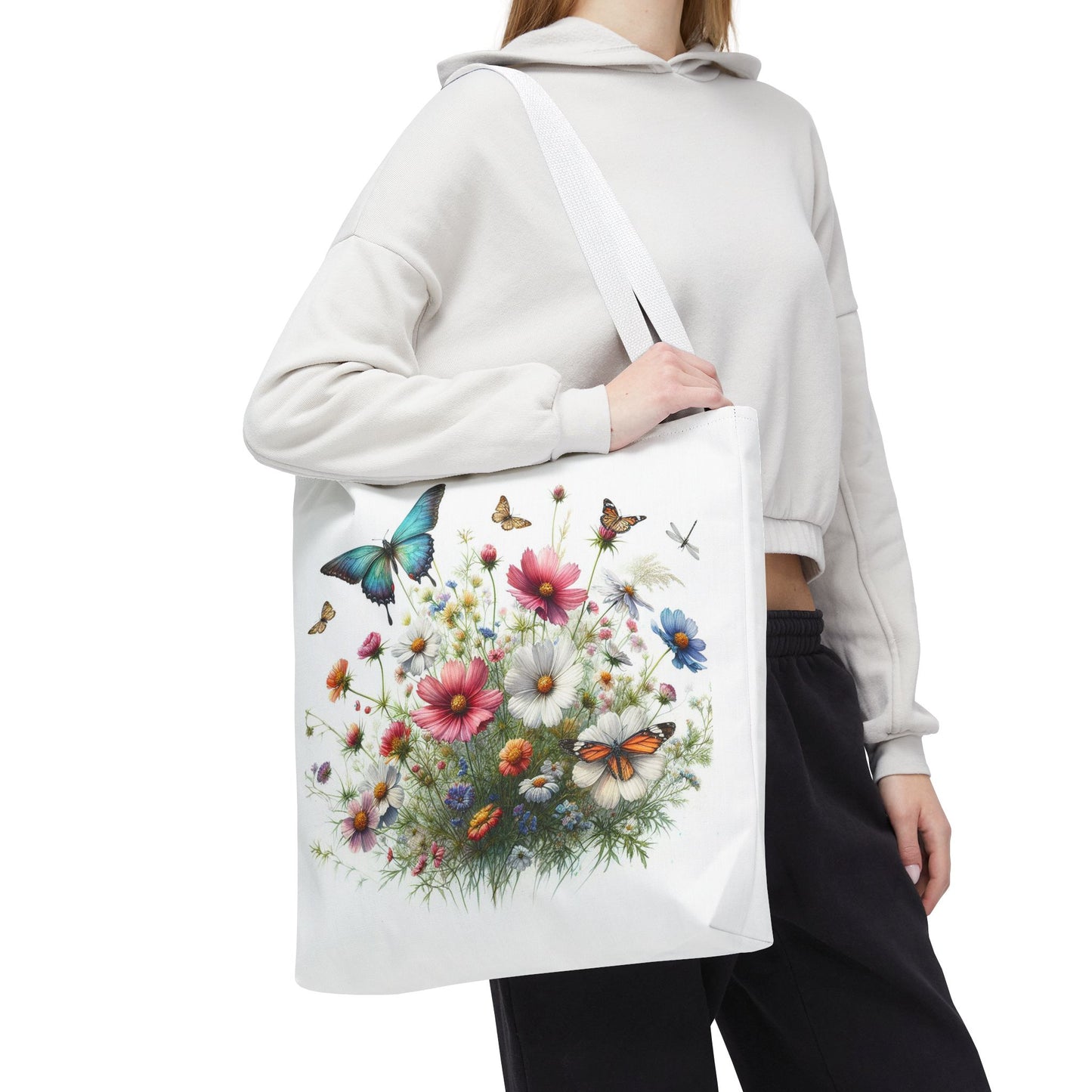 Vibrant Floral Tote Bag, Butterfly Print