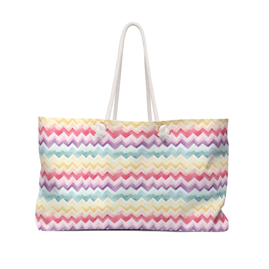 Colorful Zigzag Weekender Bag for Travel, Beach, Gym