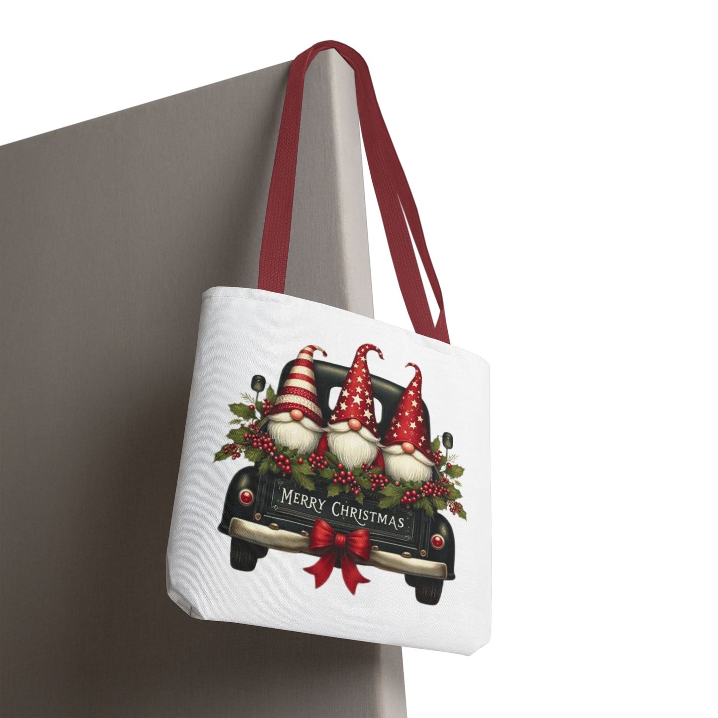 3 Christmas Gnomes in Truck Tote Bag, Fun Holiday Gift