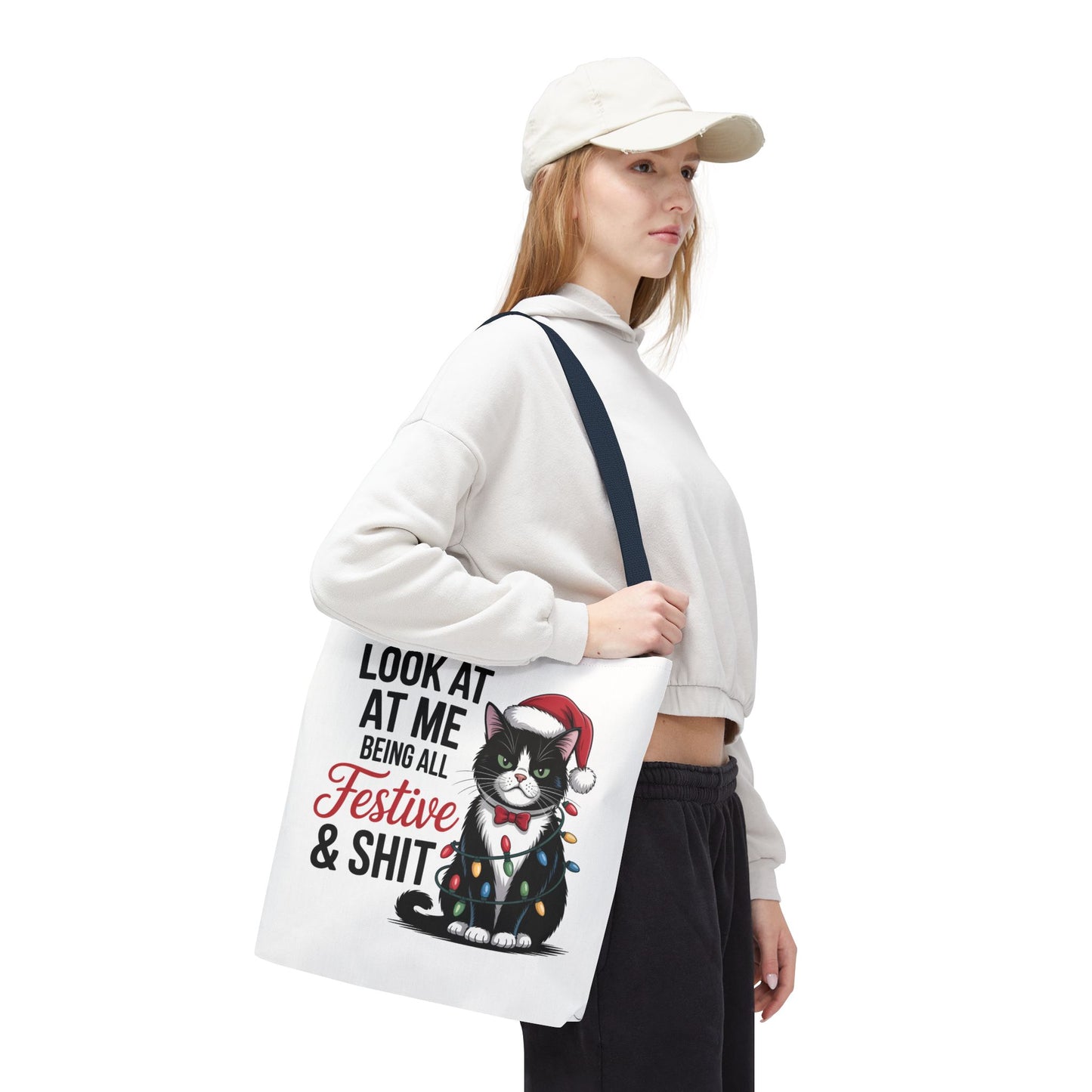 Funny Festive Cat Tote Bag