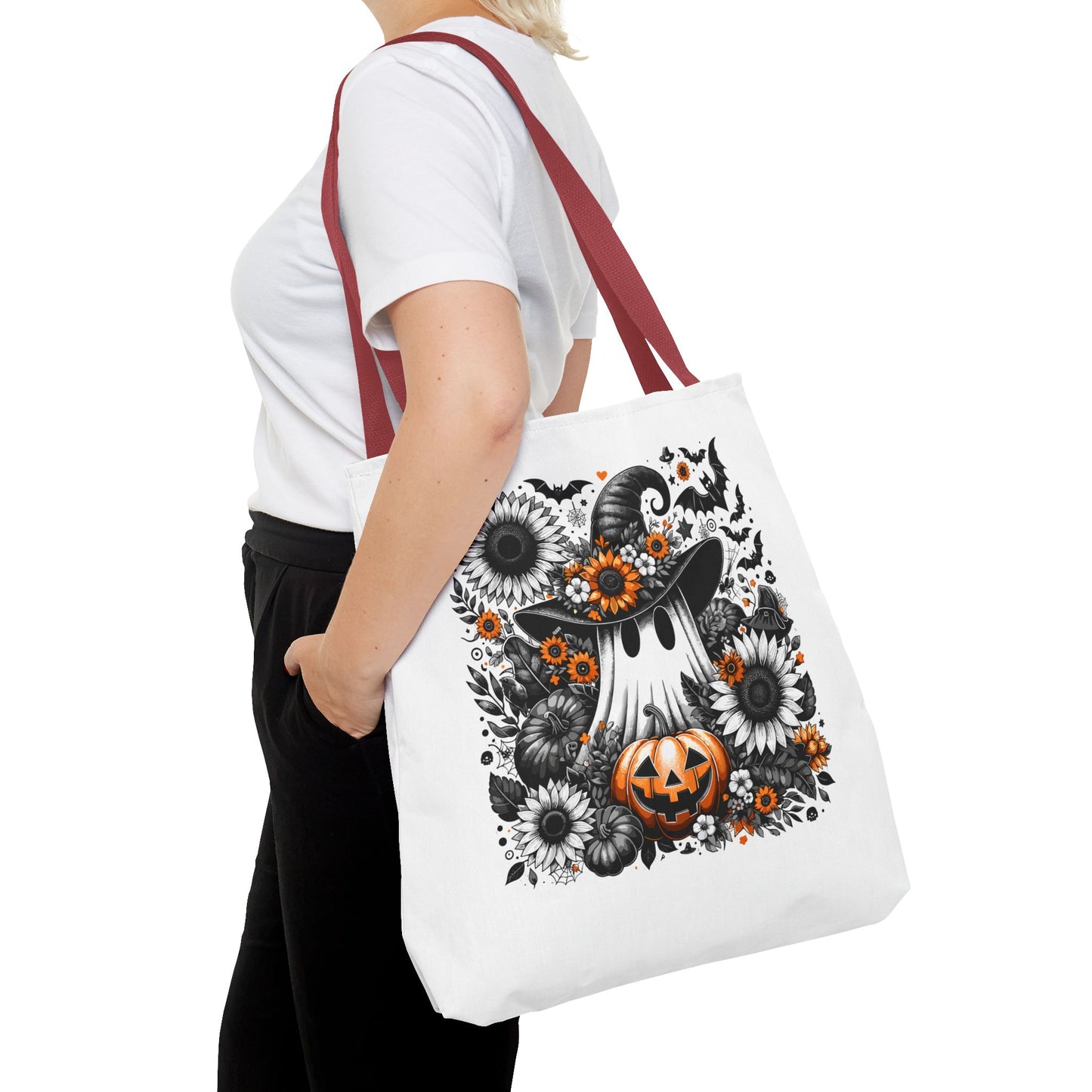 Whimsical Halloween Tote Bag, Pumpkin Ghost Design,