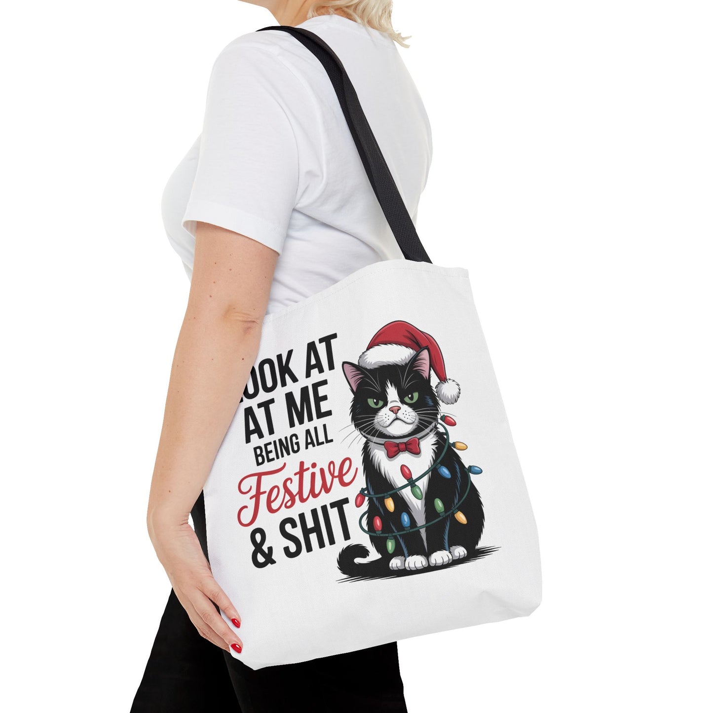 Funny Festive Cat Tote Bag