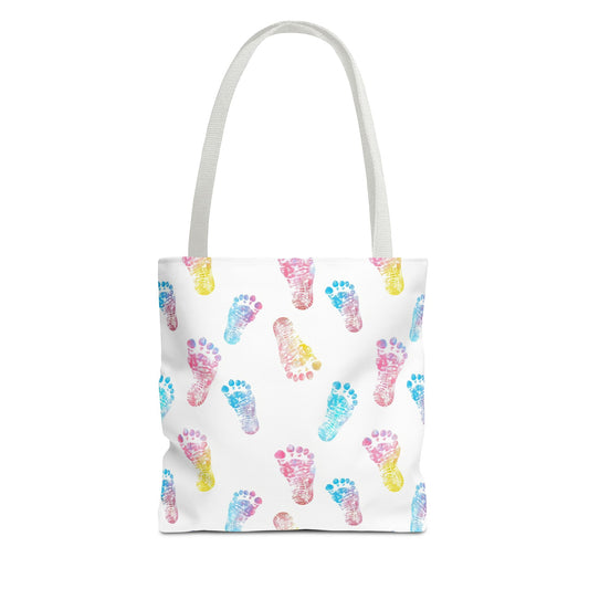 Colorful Baby Footprint Tote Bag,  Gift for New Moms